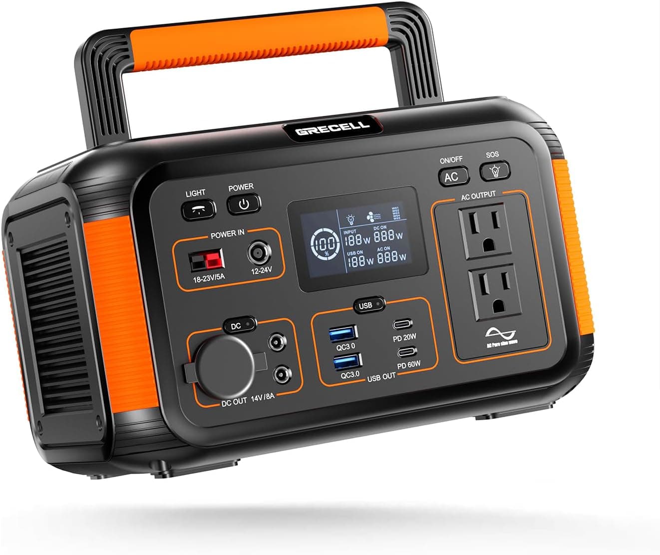 GRECELL 500W Portable Power Station 444Wh Solar Generator PD 60W Charging