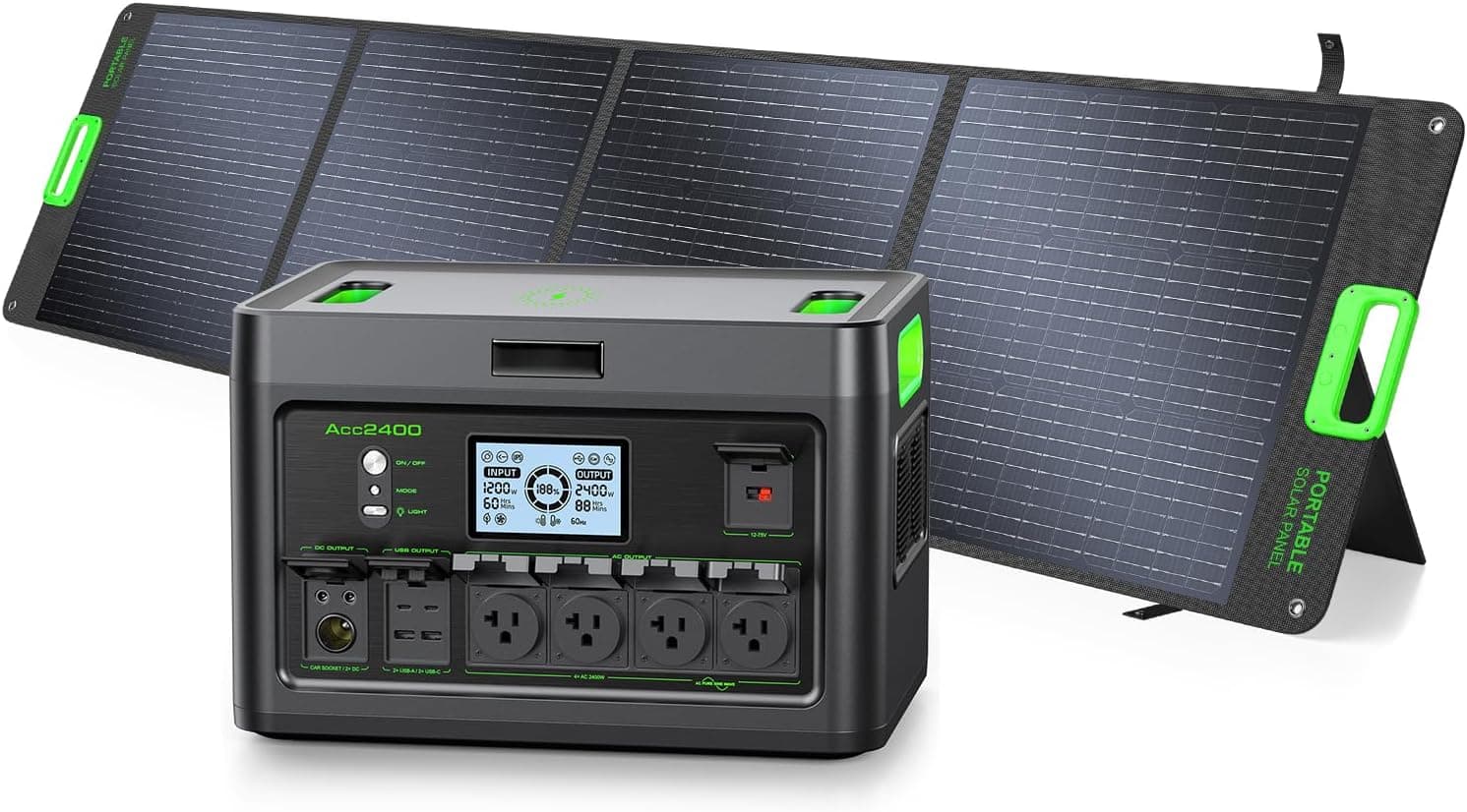 2400W Portable Power Station with 200W Solar Panel 1843.2Wh Solar Generator