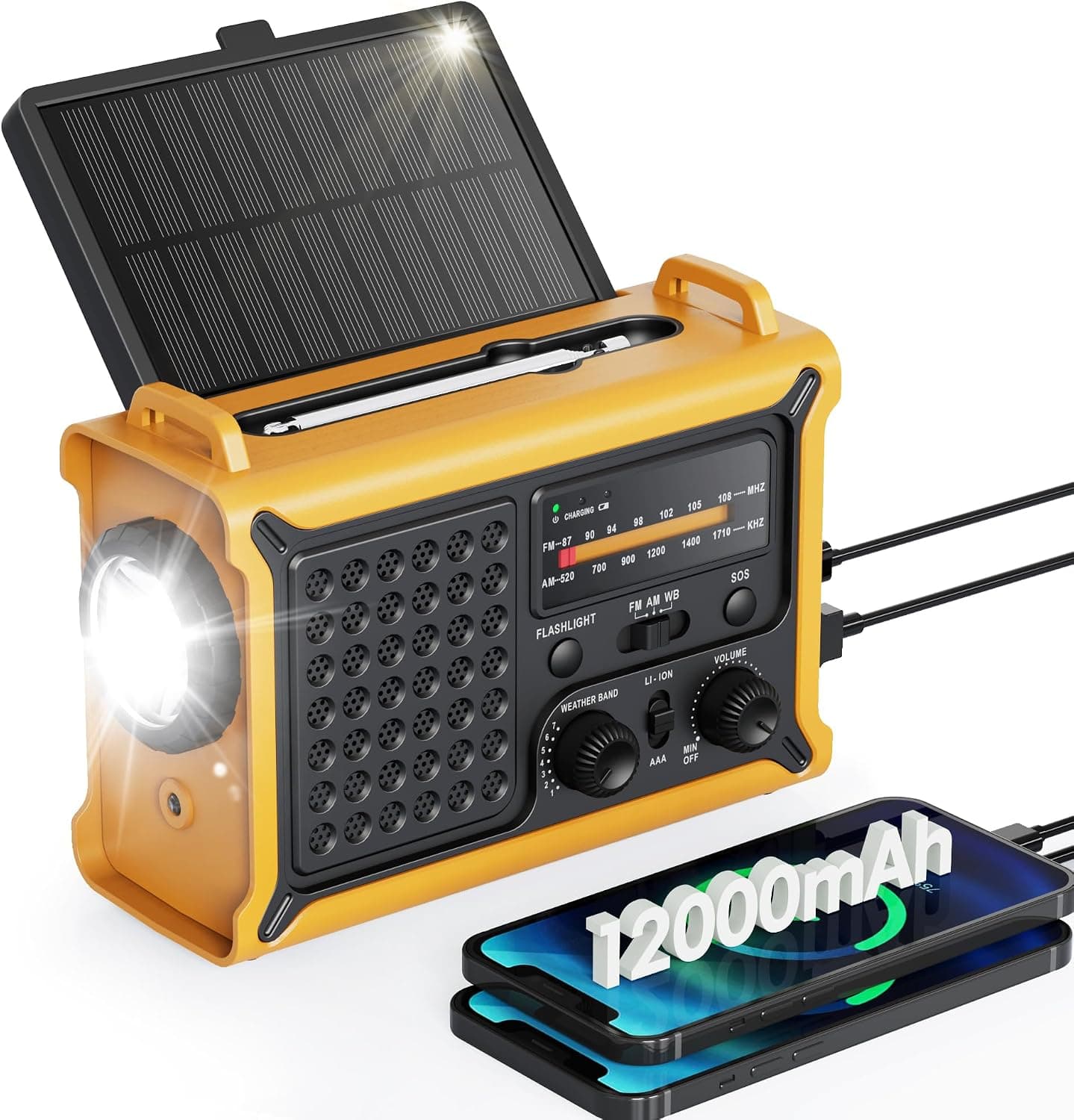 Emergency Weather Radio with Large Solar Panel, Efficient Hand Crank