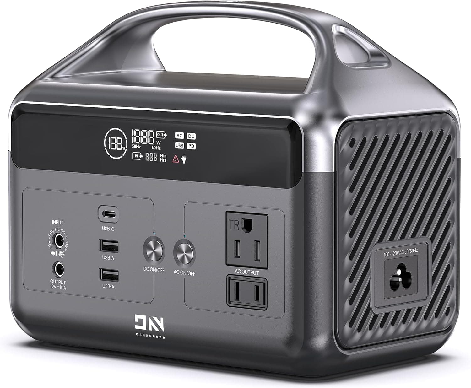 DaranEner Portable Power Station, 192Wh LiFePO4 Battery Backup Solar Generator with w/2 300W (Peak 600W) AC Outlets, USB-C PD 60W Fast Charge, Power Bank for Camping, Outdoor, Home,Emergency
