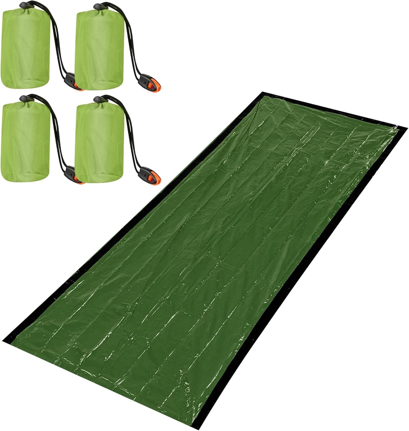 YFVYFV Emergency Survival Bag 4 Pack Waterproof Windproof Thermal Bivy Sack PE Aluminum Lining 90 Percent Body Heat Retention (Army Green)