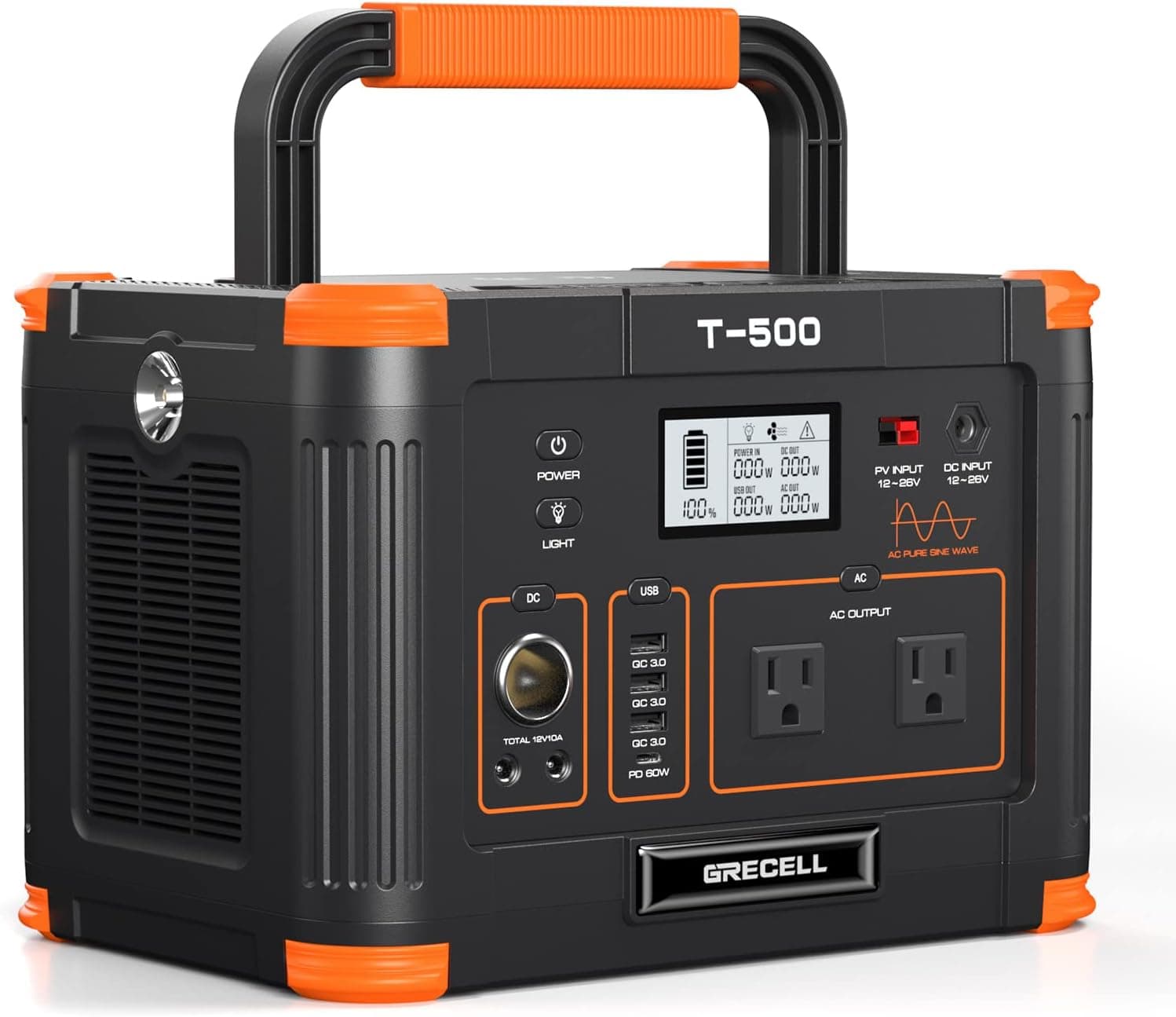 Portable Power Station 500W(Peak 1000W), 519Wh Outdoor Solar Generator