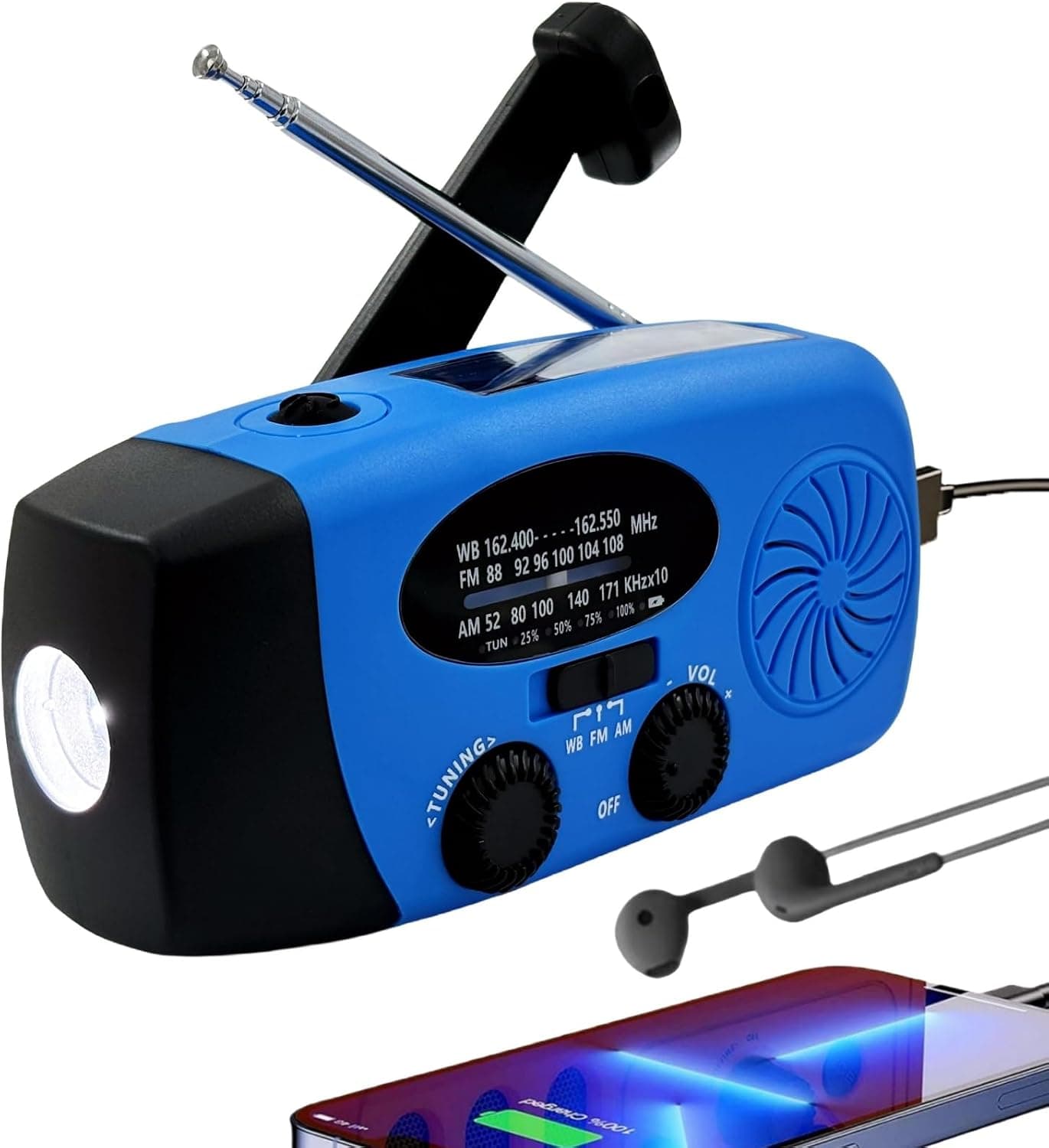 iRonsnow Solar Emergency Hand Crank Weather Radio, 5000mAh NOAA AM/FM