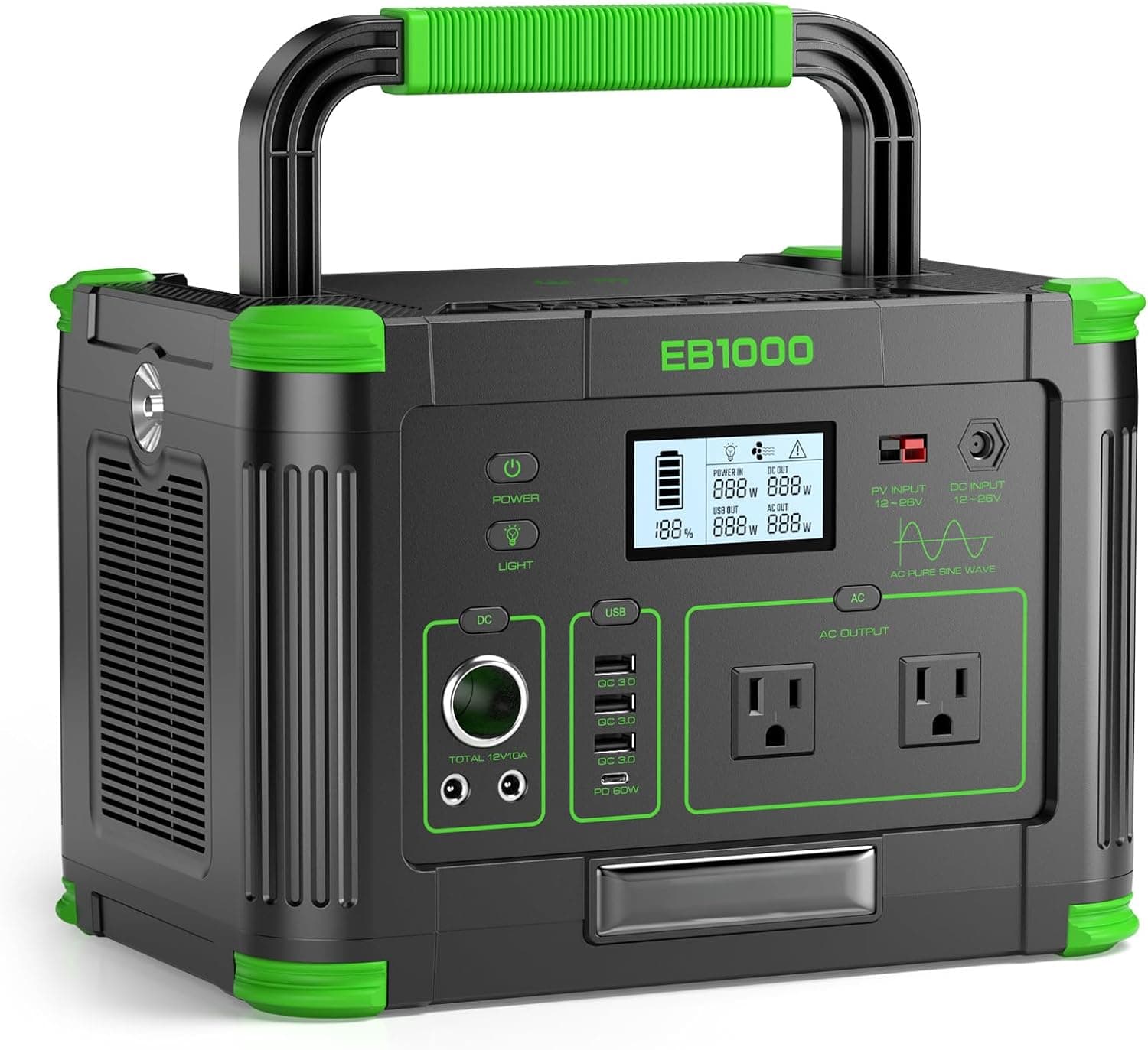 Portable Power Station 1000W 999Wh Solar Generator for Outdoor Home Backup