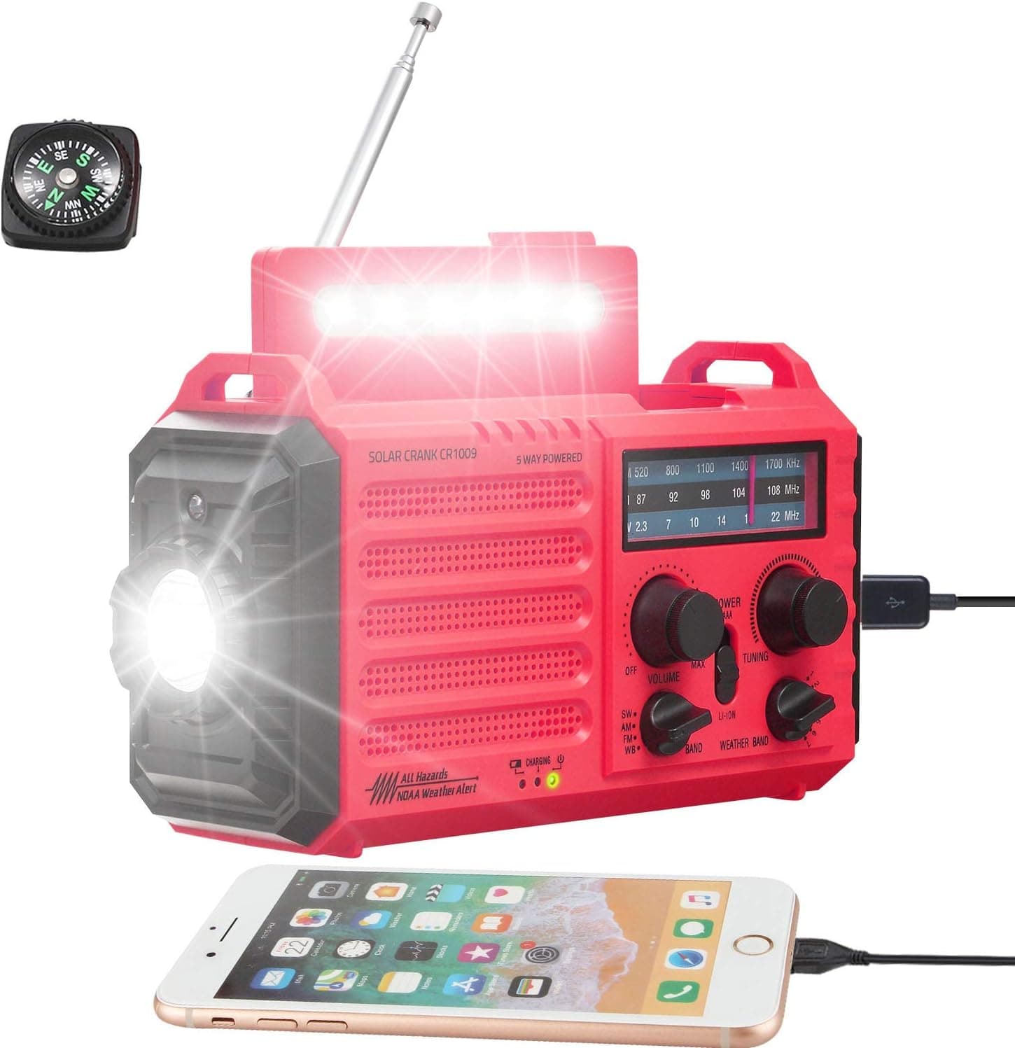 Weather Radio NOAA Alert with Battery Backup 5000mAh/18500mWh