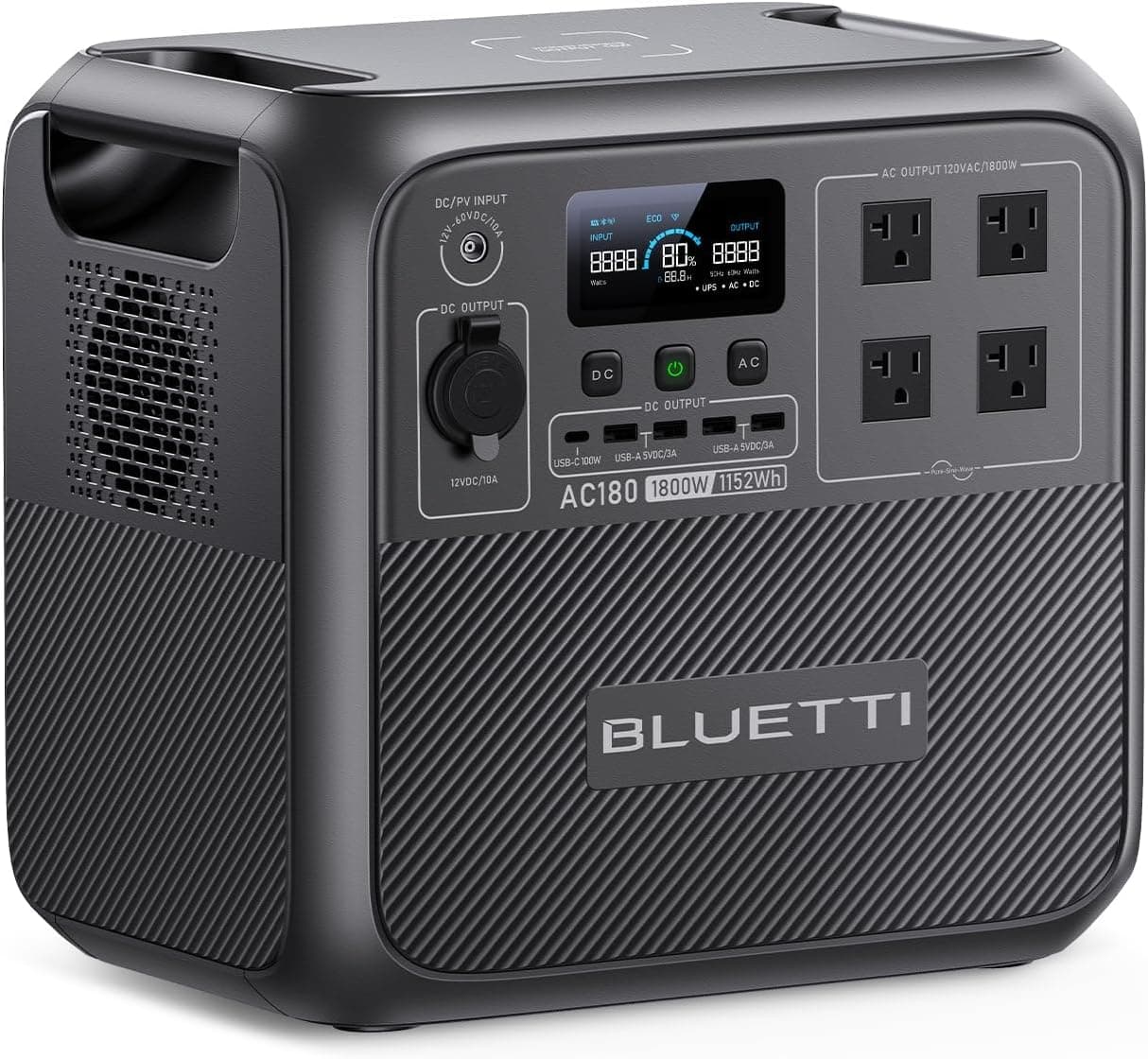 BLUETTI AC180 Portable Power Station 1152Wh 1800W LiFePO4 Solar Generator