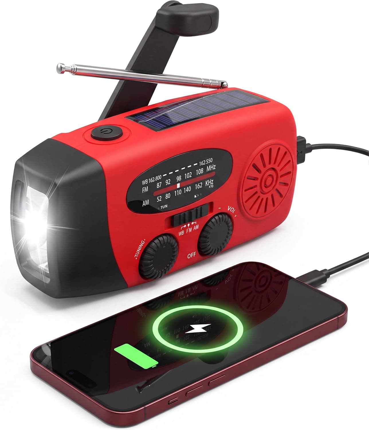 RunningSnail Hand Crank Radio with LED Flashlight, for Power Outage