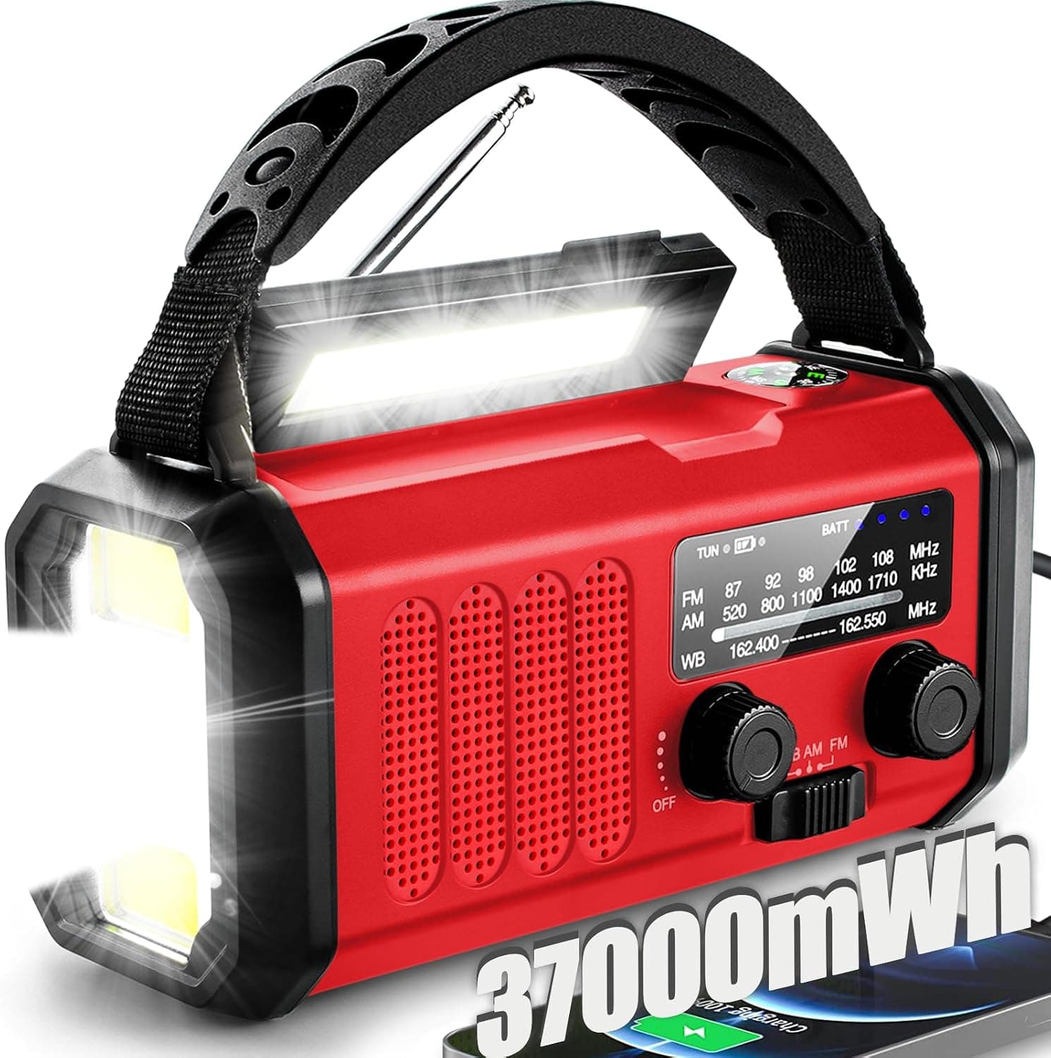 QAUYYW Emergency Weather Radio,37000mWh Portable NOAA/AM/FM Crank Radio, Reading Light, Solar Radio, SOS Emergency Flashlight, Multiple Power Sources,for Hurricanes and Emergencies