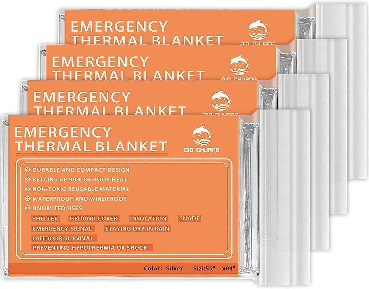 QIO CHUANG Emergency Mylar Thermal Blankets -Space Blanket Survival kit Camping Blanket (4-Pack). Perfect for Outdoors, Hiking, Survival, Bug Out Bag ,Marathons or First Aid 1