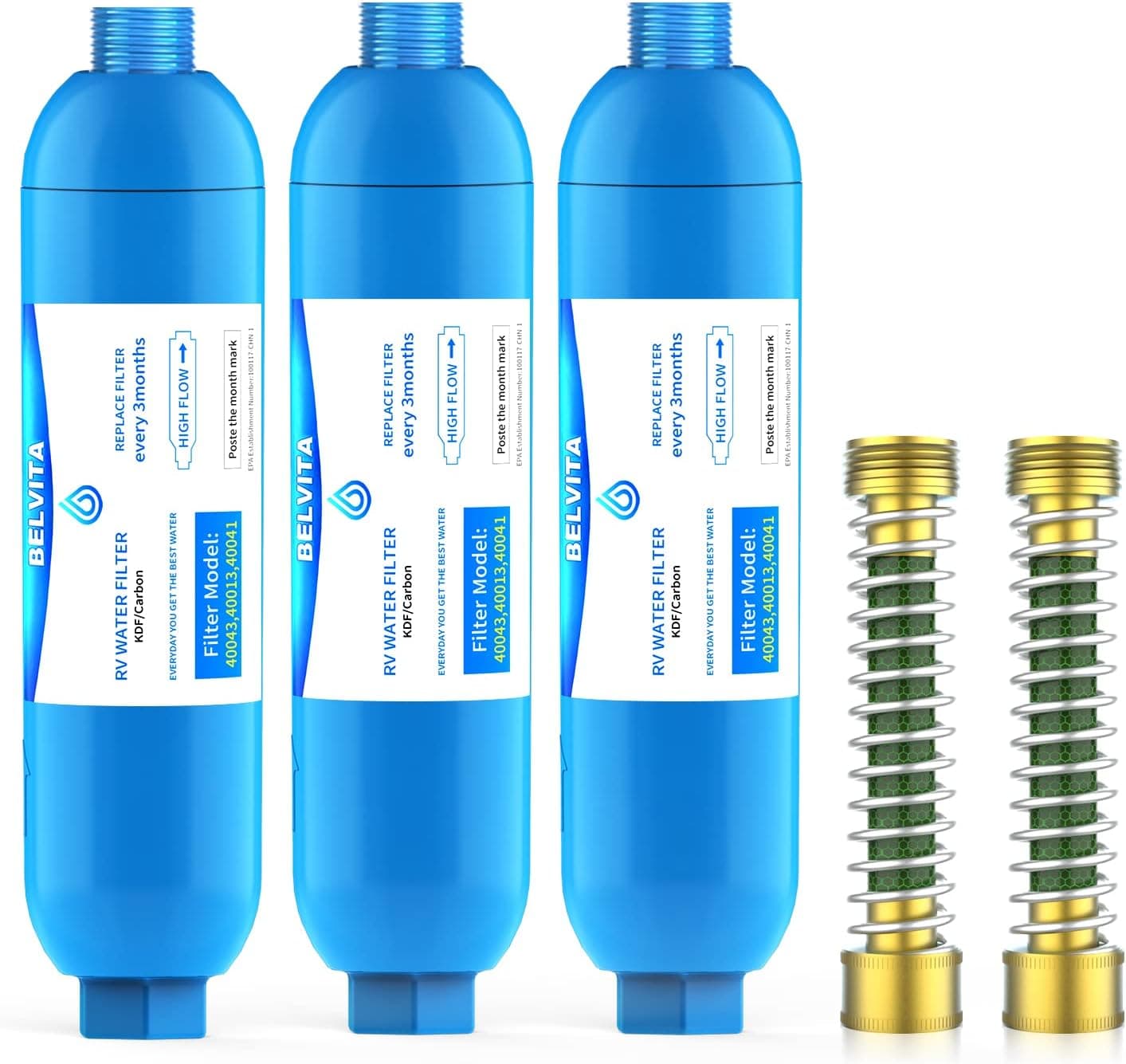 BELVITA 3 Pack RV Water Filter with 2 Flexible Hose Protector