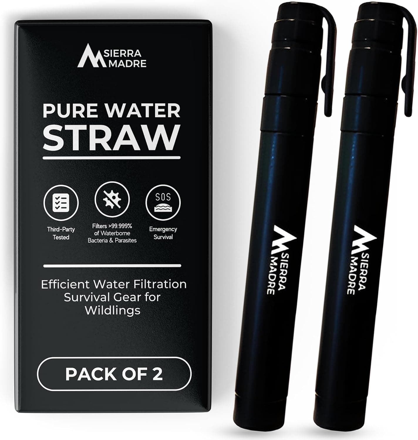 Sierra Madre Water Filter Straw, 264 Gallons Capacity, Lightweight, Pack 2