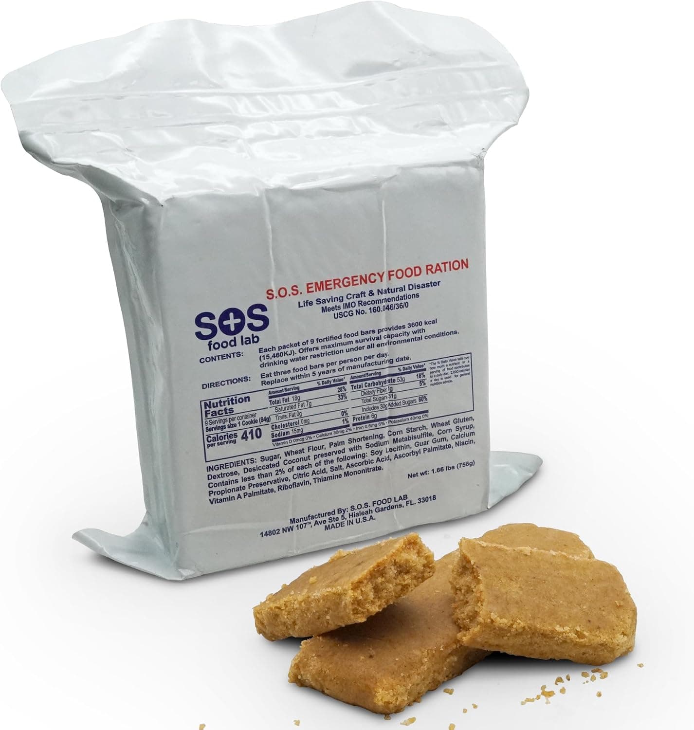 SOS Food Labs, Inc. 185000825 S.O.S. Rations Emergency 3600 Calorie Food bar - 3 Day/ 72 Hour Package with 5 Year Shelf Life, 5" Height, 2" Wide, 4.5" Length, white