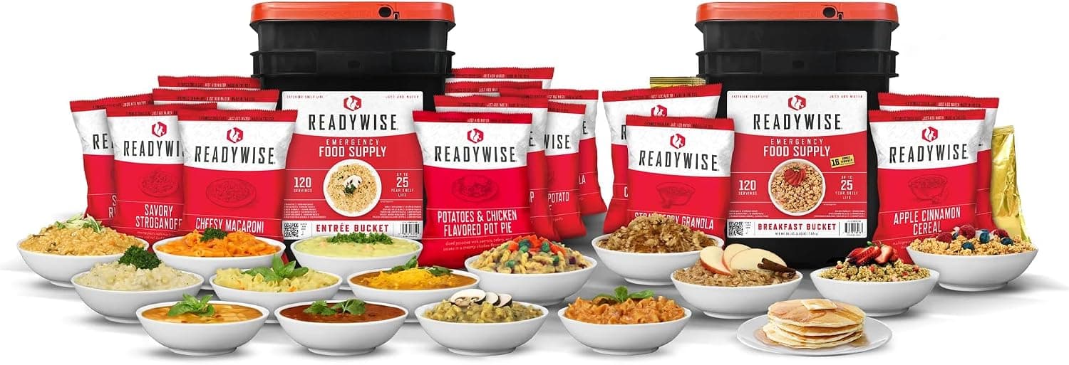 ReadyWise Emergency Food Supply - 240 Servings, 2 Buckets, Freeze Dried & Dehydrated Bulk Meals, Survival & Emergency Kit for Camping, Prepper Food Storage Supplies, up to 25 Year Shelf Life