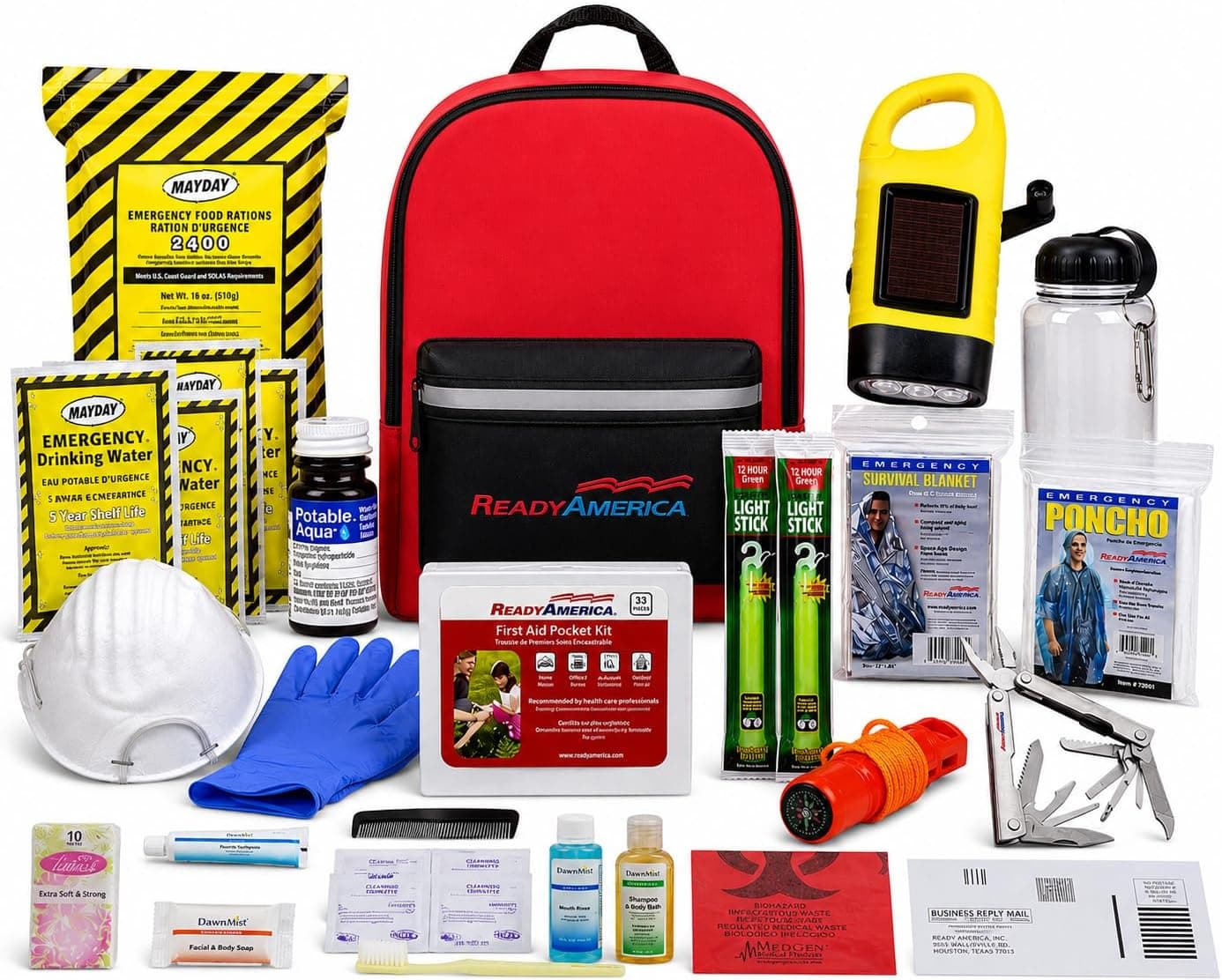 Ready America 72 Hour Deluxe Emergency Kit, 1-Person 3-Day Backpack, First Aid Kit, Survival Blanket, Power Station, Emergency Food, Portable Disaster Preparedness Go-Bag for Earthquake, Fire, Flood