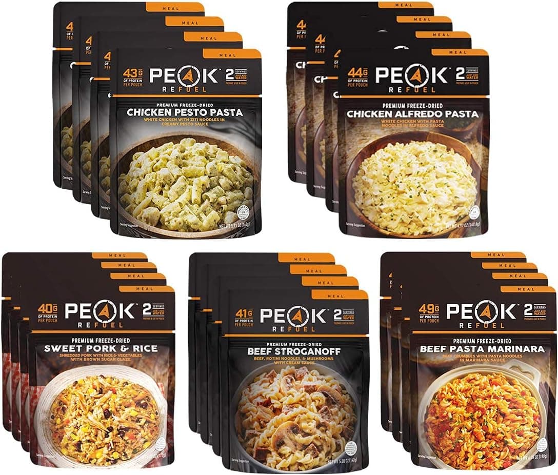 Peak Refuel Entrée Variety Pack | Freeze Dried Backpacking and Camping Survival Food | Lunch/Dinner Meal Pouches | Amazing Taste | High Protein | Real Meat | Quick Prep