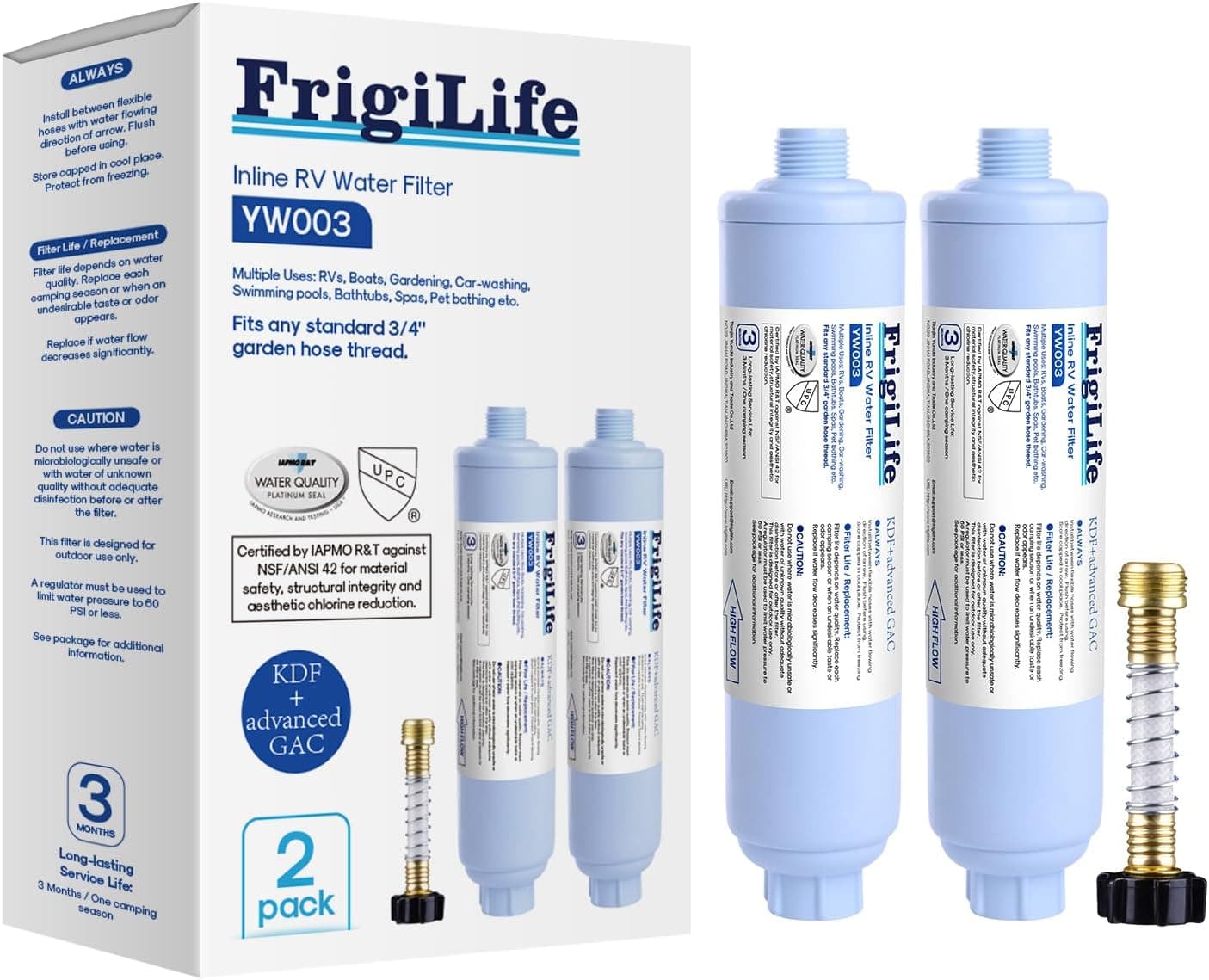 FrigiLife RV Water Filter, NSF/ANSI 42 Certified, Reduces Chlorine, Heavy Metals & Bad Odor, with Hose Protector, Provides Clean Water for RVs, Garden Hose, Water Filling and Car Washing, 2 Pack
