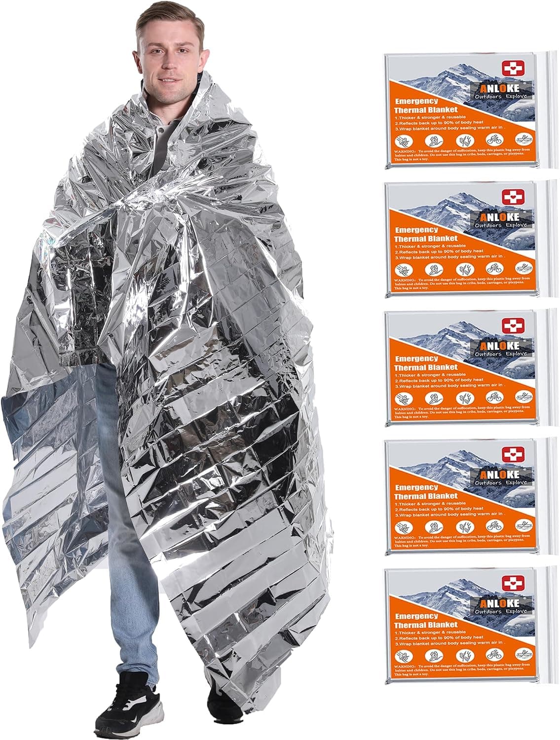 Emergency Blanket Mylar Thermal Blanket(5 Pack) Extra Large Survival Gear