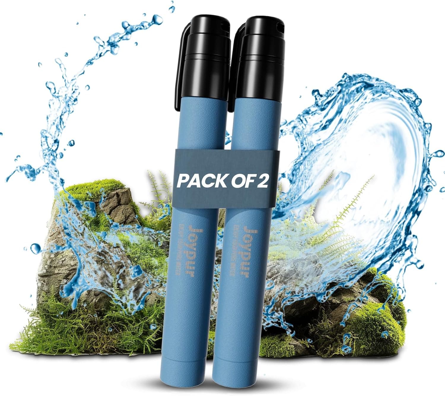 Joypur Straw Water Filter, 0.1 Micron High Accuracy Filtration - Portable Pure Water Straw Purifier for Survival, Emergency Preparedness, Hiking, and Family Camping Accessories (Blue,2pack)