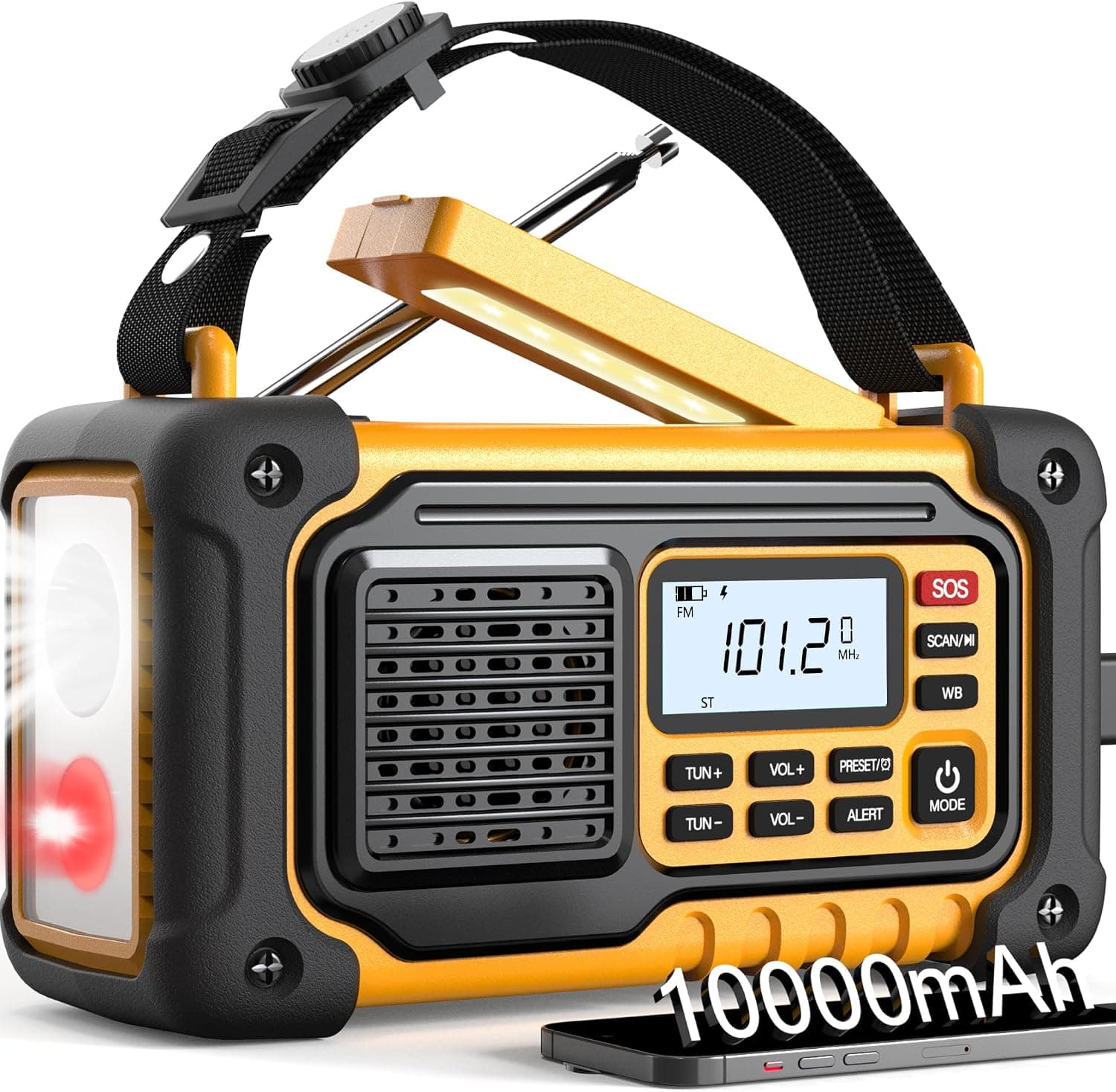 Emergency Weather Radio,10000mAh NOAA Hand Crank Bluetooth Speaker Radio,Portable AM FM Shortwave Radio with Large Capacity, USB/Solar/Crank Charge,Battery Operated, SOS Alarm & Flashlight (Yellow)