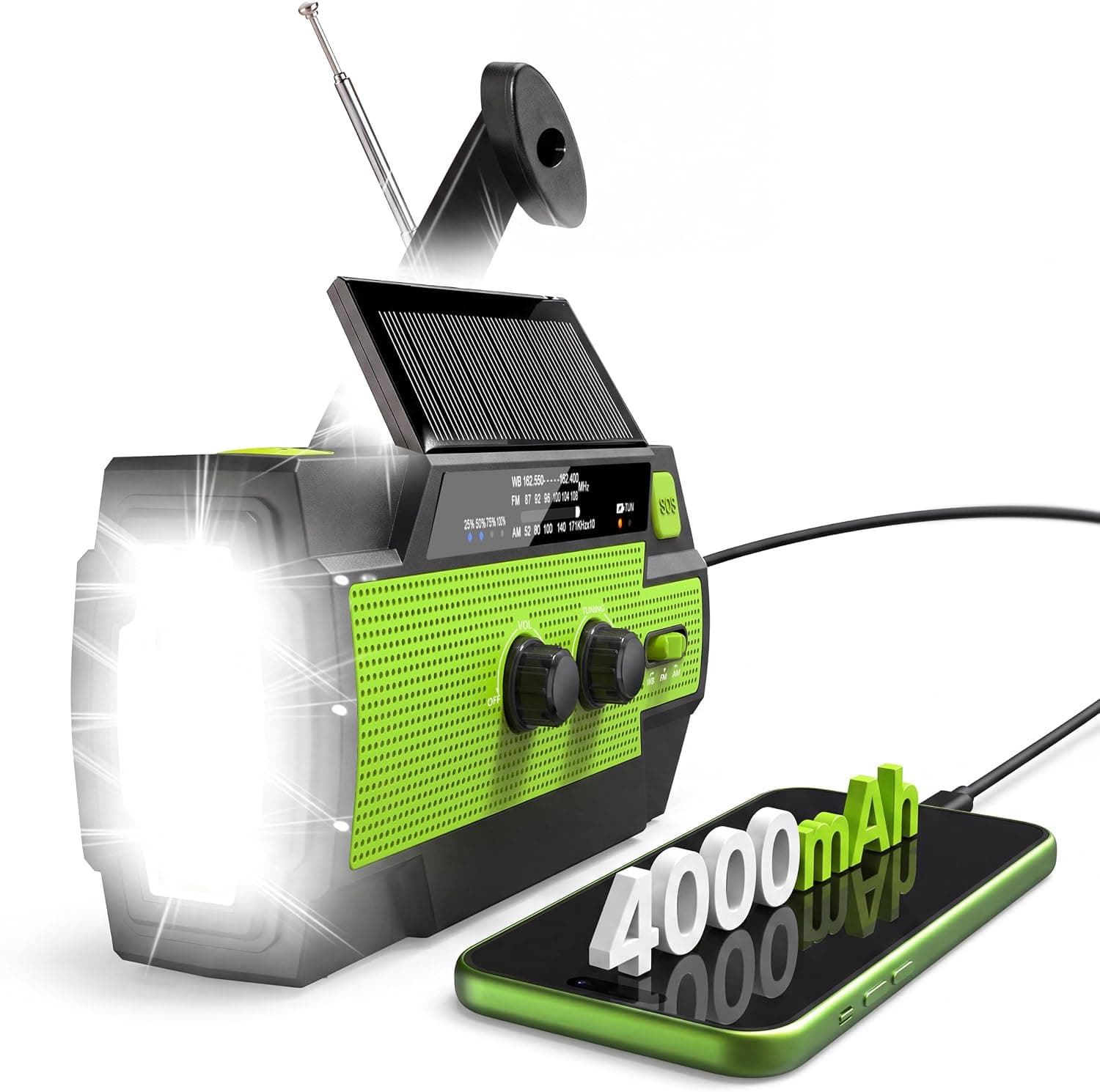 RunningSnail Emergency Crank Radio with 1W 3 Mode Flashlight & Reading Lamp