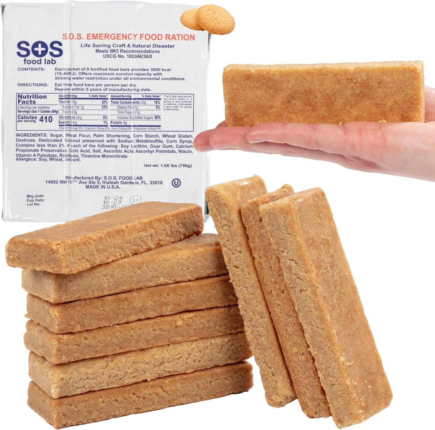 SOS Food Labs Rations Emergency 3600 Calorie Food Bar - 3 Day / 72 Hour Package with 5 Year Shelf Life- 3 Packs