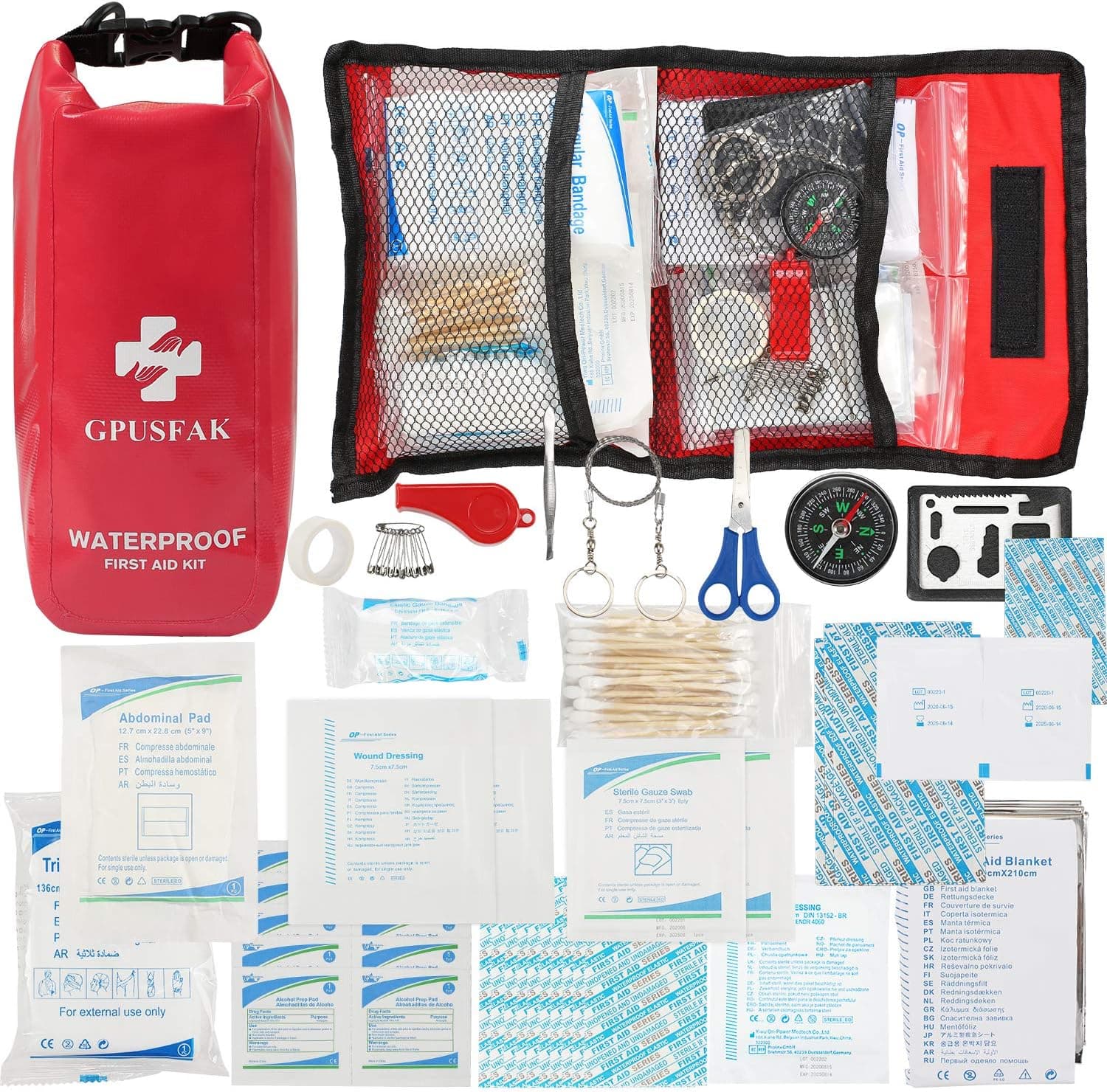GPUSFAK 103 Pieces Boat Emergency Kit 2-in-1 Waterproof First Aid Kit