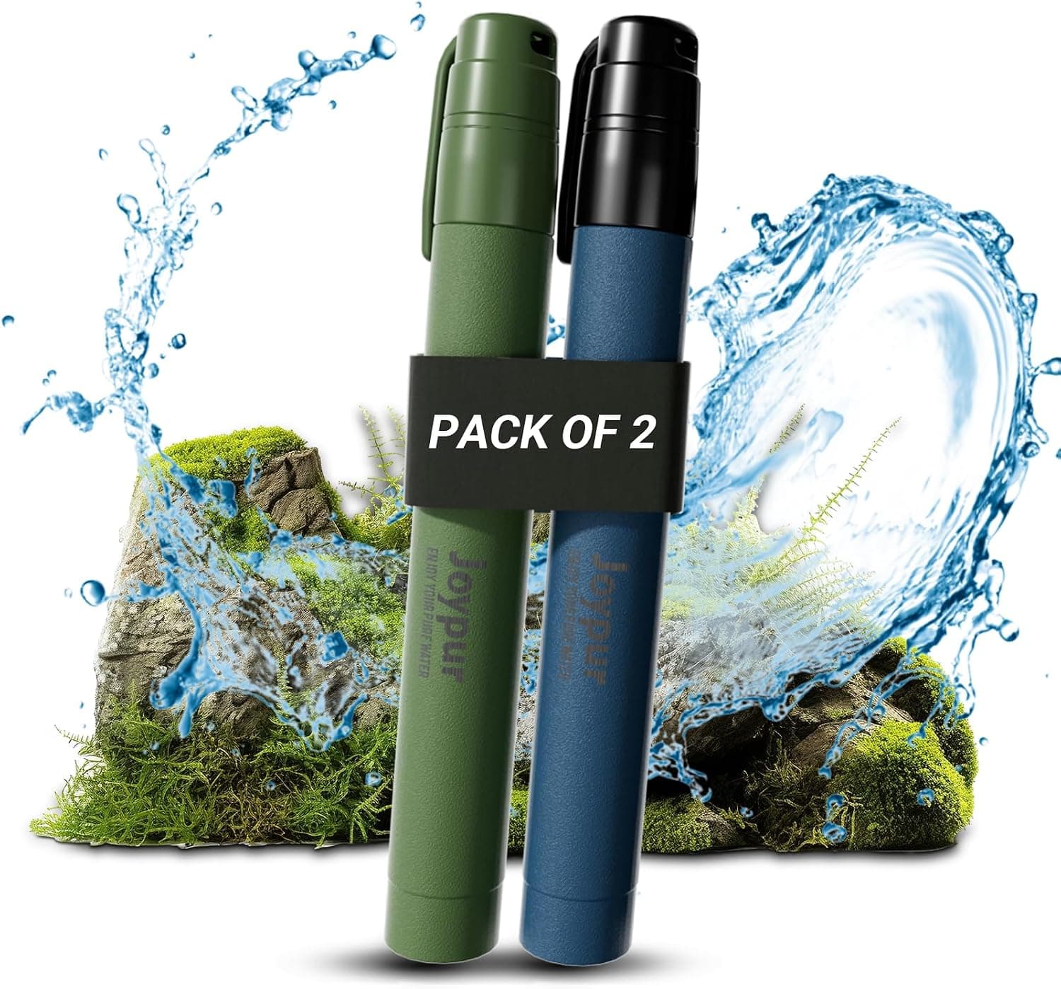 Portable Water Filter Straw Survival, Essential Camping & Hiking Gear, Water Purification Straw for Travel, Biking and Emergency Preparedness(2 Pack, Blue+Green)
