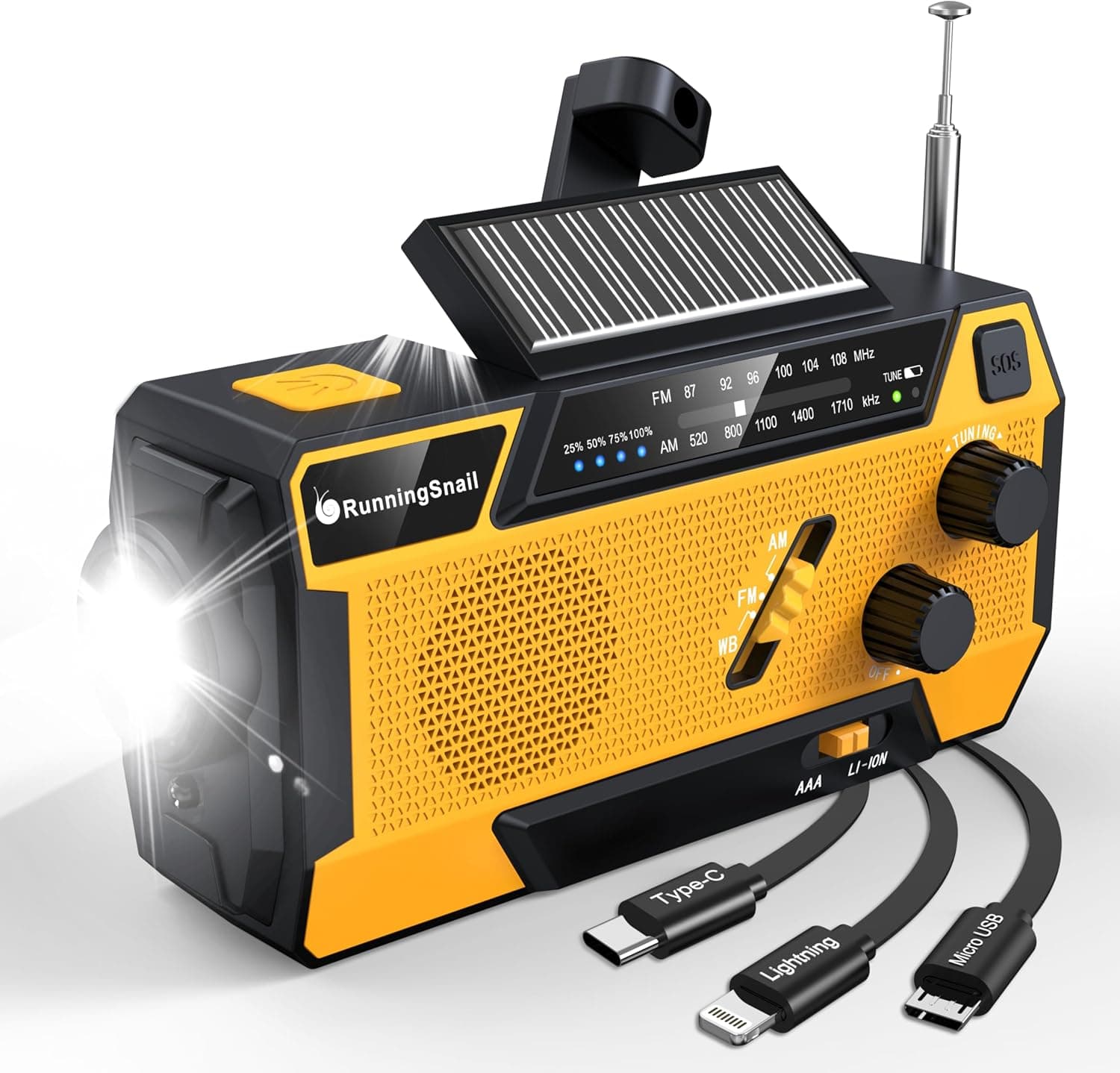 RunningSnail Hand Crank Emergency Radio with 3 Built-in Cable for Hurricane