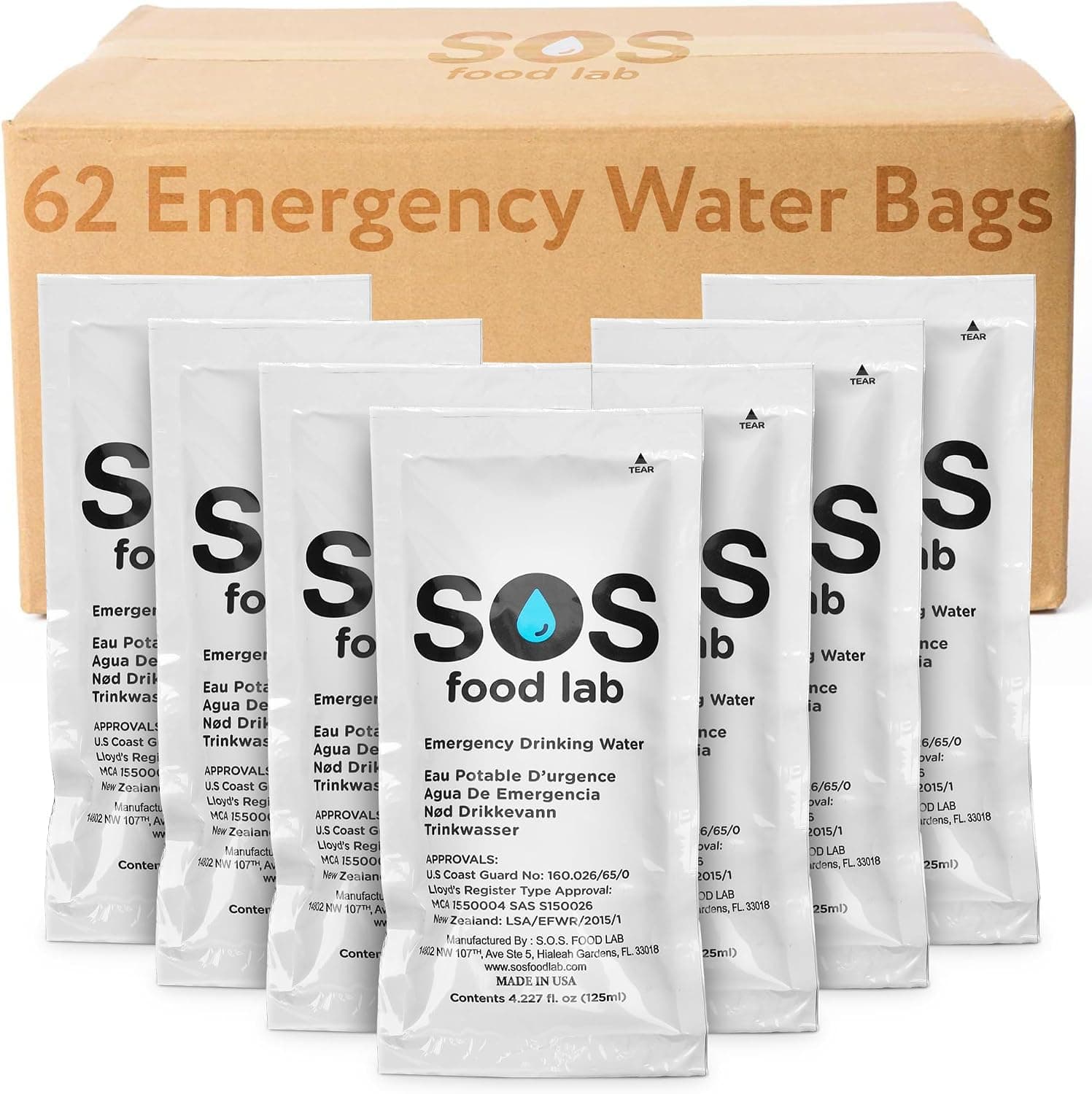 S.O.S Emergency Drinking Water – 62 Packets (4.22 oz Each) – 5-Year Shelf Life, Disaster Preparedness Supply, Portable Survival Water with Usage Tips – Ideal for Home, Car, Hiking, Camping
